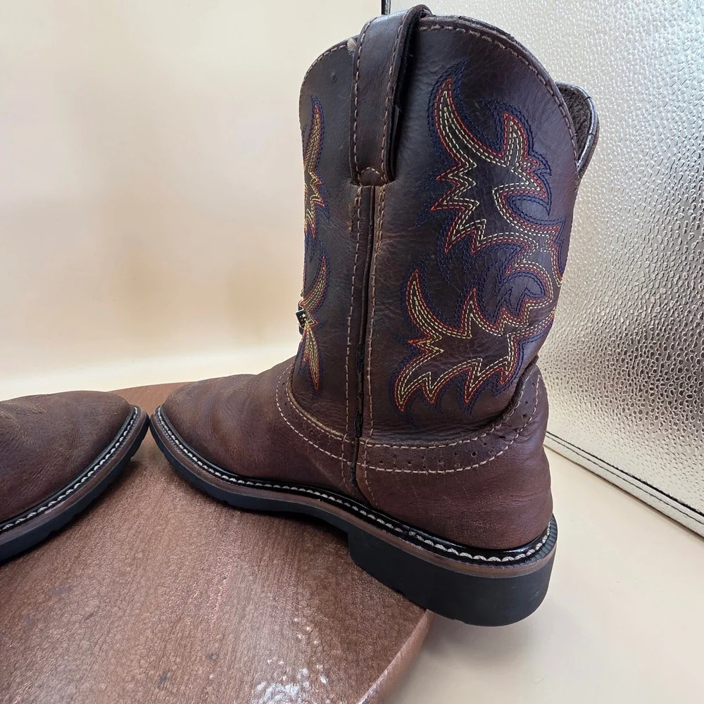 Justin Kids Stampede Brown Leather Square Toe Western Cowboy Boots 4681JR 3D